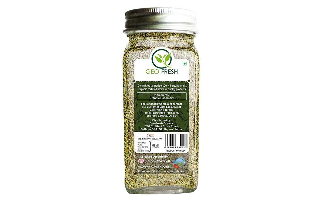Geo-Fresh Organic Rosemary -Natural   Glass Jar  25 grams